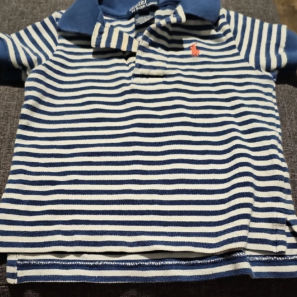 Polo Ralph Lauren Navy White Striped Polo Blue White 12 Months Toddler Shirt